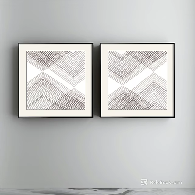 Abstract Art Framed Prints With Black And White Lines And Geometric Patterns On Wall 3d model
