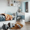Cozy Playful Kids Room Interior With Hot Air Balloon Mural Bed Toys And Window Nook
