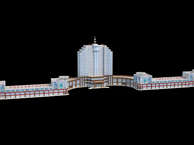 Modern Commercial Complex Architectural Design With Tall Tower And Connected Buildings 3d model