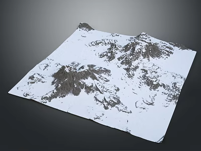 Snow Covered Mountainous Rocky Terrain Model With Square Shape And Detailed Features 3d model