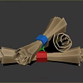 Crossed Rolled Paper Crafts With Blue And Green Bands On Reflective Surface