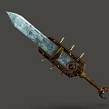 Ornate Golden Hilt Sword With Metallic Blade And Intricate Mechanical Details