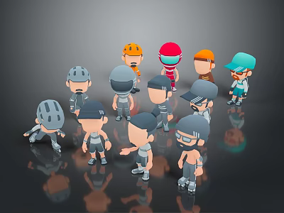 Cartoon Characters With Various Hats And Different Poses Standing Together 3d model