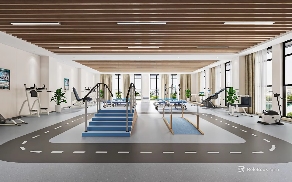 Hospital Outpatient Rehabilitation Training Space With Equipment 3d model 