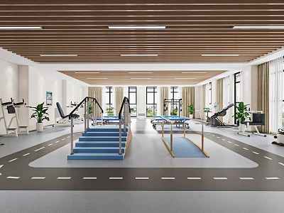 Hospital Outpatient Rehabilitation Training Space With Equipment 3d model