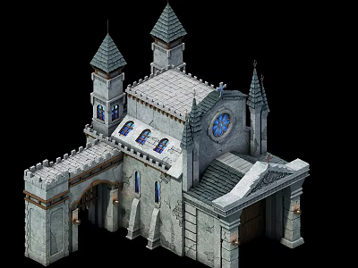 European Style Architecture With Spires Towers Arched Entrance And Clock Tower 3d model