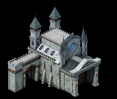 European Style Architecture With Spires Towers Arched Entrance And Clock Tower 3d model