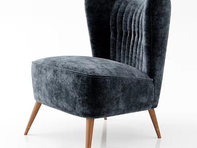 Navy Blue Velvet Accent Chair With Vertical Tufted Back And Light Wooden Legs 3d model