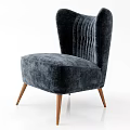 Navy Blue Velvet Accent Chair With Vertical Tufted Back And Light Wooden Legs