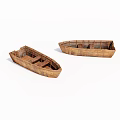 Two Vintage Wooden Boats With Handcrafted Structure And Empty Interior Design