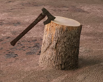 Modern axe stump tree mound chopping wood tree tree wheel logging 3d model