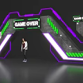 Game Over Themed Event Entrance with Purple Green Neon Lights and Green Side Stripes Design