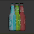 Colorful Glass Bottles Display With Pink Orange Red Green Blue Labels And Logos
