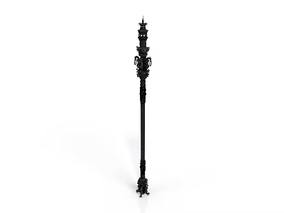 Black Carved Decorative Column Sculpture With Intricate Patterns Multi layered Design And Spire Top 3d model