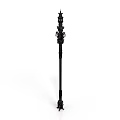 Black Carved Decorative Column Sculpture With Intricate Patterns Multi layered Design And Spire Top