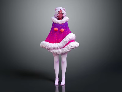 Whimsical Character In Pink Purple Creature Cloak Costume With White Fur Trim And Orange Decorations 3d model