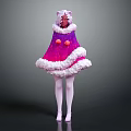 Whimsical Character In Pink Purple Creature Cloak Costume With White Fur Trim And Orange Decorations