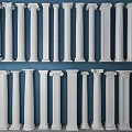 Decorative White Roman Columns Arranged To Display Various Architectural Styles Against Blue Background