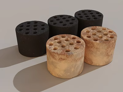 Black And Light Brown Cylindrical Objects With Holes On Light Background 3d model