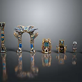 Ornate Metal Decorative Artifacts With Blue Accents And Gemstone Details In Various Designs