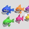 Six Colorful Cartoon Fish Toys With Big Mouths And Bright Eyes