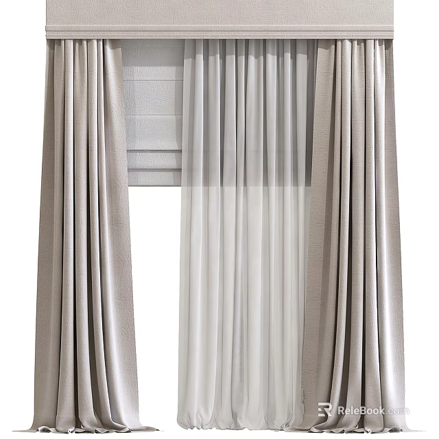 Elegant Luxury Curtains With Sheer Layers And Satin Fabric For Modern Home Interior 3d model 