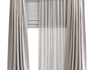 Elegant Luxury Curtains With Sheer Layers And Satin Fabric For Modern Home Interior 3d model