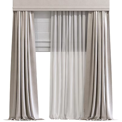 Elegant Luxury Curtains With Sheer Layers And Satin Fabric For Modern Home Interior 3d model
