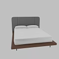 Modern Minimalist Double Bed with Gray Headboard White Mattress Brown Frame and Two Pillows