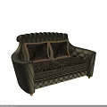 Elegant Dark Green Sofa With Patterned Cushions Vertical Tufted Backrest And Gold Legs 3d model
