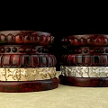Exquisite Dark Colored Sculpture Carving Bases With Golden Decoration And Lotus Shaped Patterns