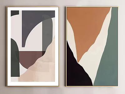 Modern Abstract Wall Art With Geometric Shapes And Colorful Patterns In Golden Frames 3d model
