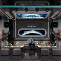Modern Luxury KTV Interior With Blue Decor Sofas Chandeliers And TV Screens