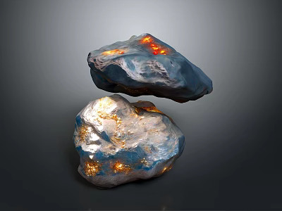 Stacked Stones With Blue And Orange Glowing Metallic Surface Texture Design Art 3d model