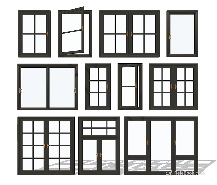 Collection Of Window Styles Including Single Double And Sliding Panel Designs 3d model