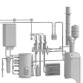 Industrial Piping And Mechanical Equipment Setup With Red Fire Extinguisher White Water Tank And Valves