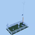 Weather Monitoring Station With White Picket Fence Tall Pole And Weather Vane