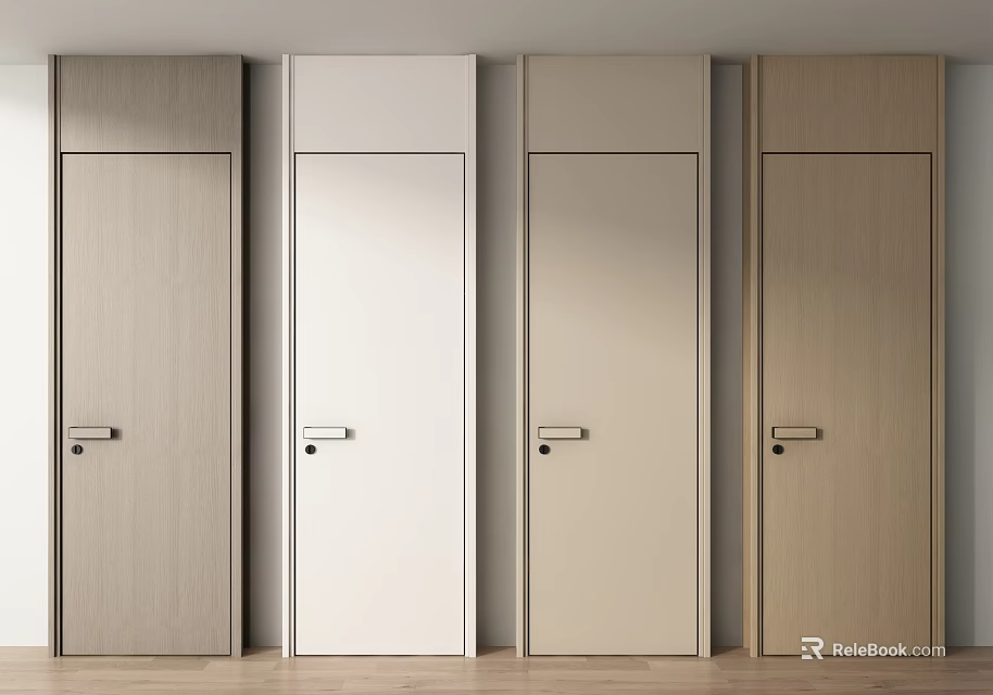 Modern Sleek Hinged Doors In Various Colors With Simple Design And Wooden Texture 3d model 