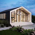 Modern Detached Villa Exterior With Large Glass Windows Stone Steps And Green Plants