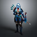 Blue Skinned White Haired Archer Game And Movie Character With Bow Arrows And Ornate Outfit