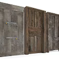 Three Rustic Wooden Doors With Vintage Texture And Metal Handles