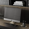 Modern Desk With Open Bookshelf Computer Monitor Gray Chair And Decorations