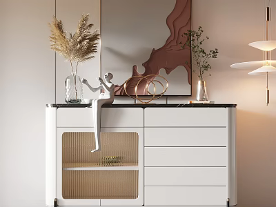 Elegant Modern Entryway Console Table With Mirror Plant Decor And Storage Drawers 3d model