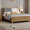 Modern Wooden Double Bed In Bedroom With Bedside Tables Lamps And Woven Rug