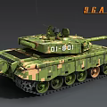 Chinese Main Battle Tank with Green Camouflage Armor Red Star and Tracks