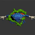 Blue Frog With White Accents Standing In Orange Pants Wrapped In Green Vine Toy Figure Design