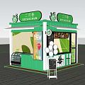 Green Container Tea Shop Structure With Cherry Blossom Trees And Customers In Urban Area