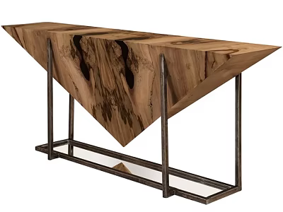 Stylish Modern Side Table Featuring Unique Wood Grain Top And Sleek Metal Frame 3d model