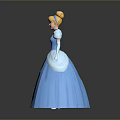 Woman In Blue Princess Dress With Golden Hair White Gloves And Puffy Skirt