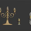 Gold Candelabra With Multiple Arms And Decorative Candle Holders Set
